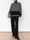 Women Long-Sleeve-Sweaters Stripe.