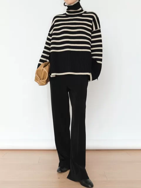 Women Long-Sleeve-Sweaters Stripe.